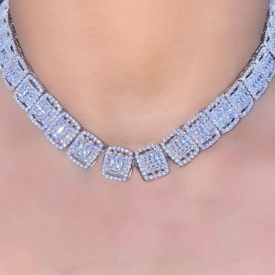 Luxury Square Baguette Tennis Cuban Chain Full Rhinestone Butterfly Cursive Letter 26 Initials Cuban Necklace For Women