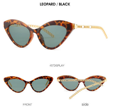 Vibrant Retro Cat Eye Sunglasses with Metal Chain for Men and Women - UV400 Protection