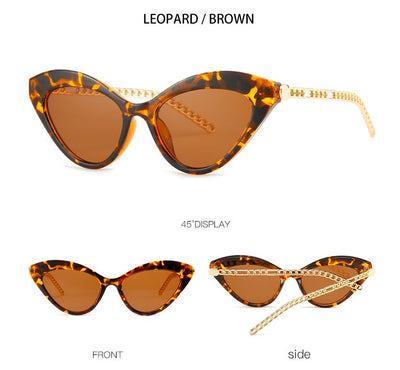 Vibrant Retro Cat Eye Sunglasses with Metal Chain for Men and Women - UV400 Protection
