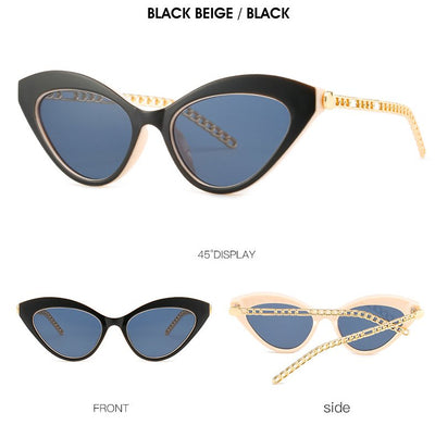 Vibrant Retro Cat Eye Sunglasses with Metal Chain for Men and Women - UV400 Protection