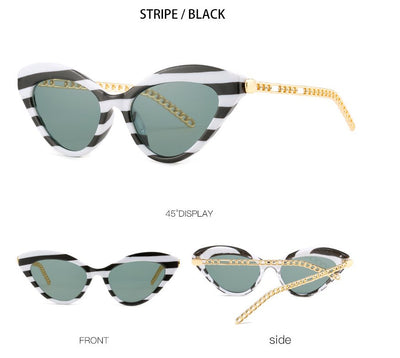 Vibrant Retro Cat Eye Sunglasses with Metal Chain for Men and Women - UV400 Protection
