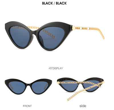 Vibrant Retro Cat Eye Sunglasses with Metal Chain for Men and Women - UV400 Protection