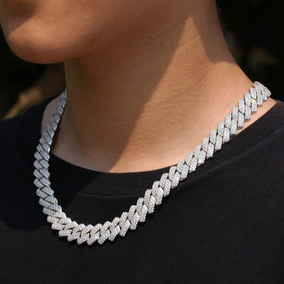 Men 13mm Micro Pave Prong Cuban Chain Necklaces in