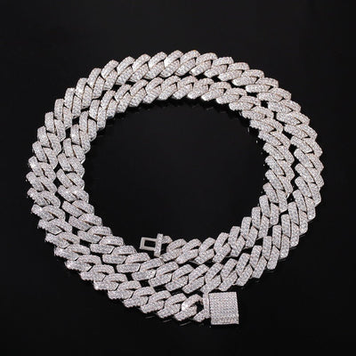 Men 13mm Micro Pave Prong Cuban Chain Necklaces in