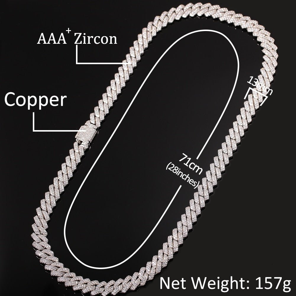 Men 13mm Micro Pave Prong Cuban Chain Necklaces in