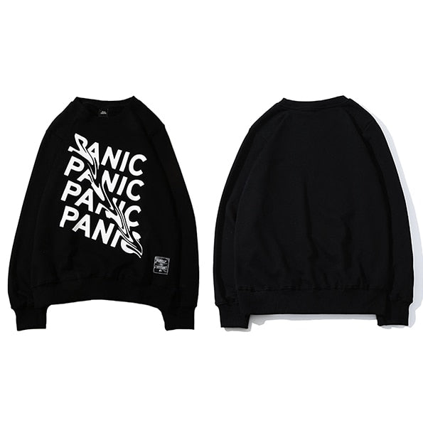 Men's Urban Panic Hip Hop Letter Print Sweatshirt for Trendy Street Fashion