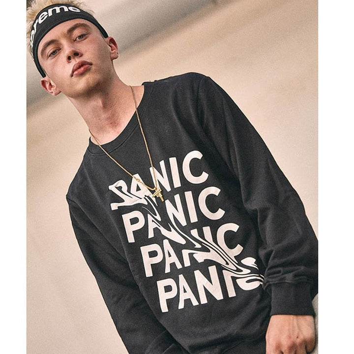 Men's Urban Panic Hip Hop Letter Print Sweatshirt for Trendy Street Fashion