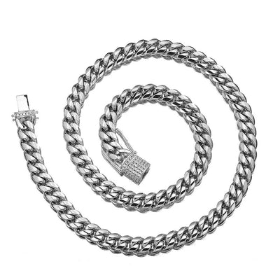 Men's Hip Hop Jewelry Set Stainless Steel Gold Miami Cuban Curb Chain Necklace And Bracelet 8mm 10mm 12mm 14mm