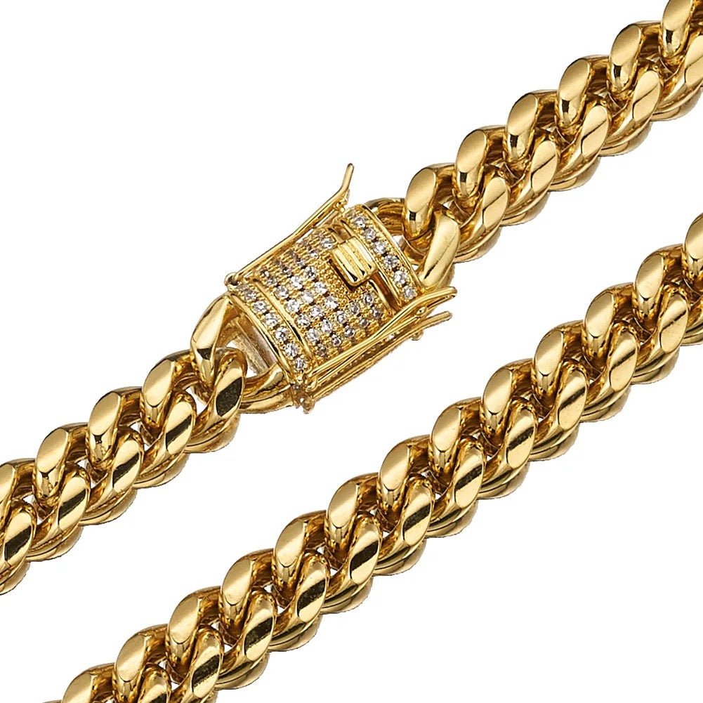 Men's Hip Hop Jewelry Set Stainless Steel Gold Miami Cuban Curb Chain Necklace And Bracelet 8mm 10mm 12mm 14mm