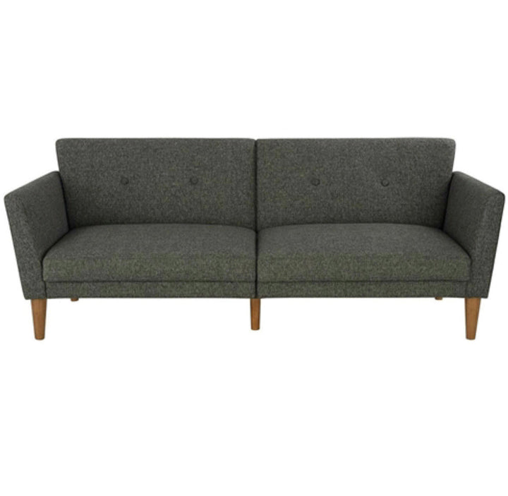 Mid-Century Style Grey Linen Upholstered Futon Sofa Bed with Wooden Legs