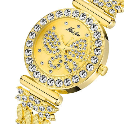 MISSFOX 2030 Butterfly Women Watches Luxury Brand Big Diamond 18K Gold Watch Waterproof Special Bracelet