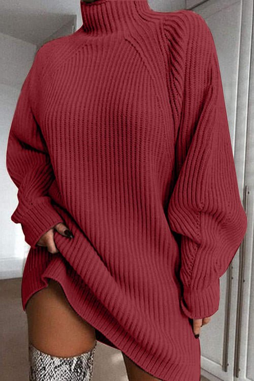 Sophisticated Mock Neck Sweater Dress with Trendy Dropped Shoulders