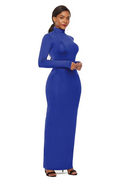 Chic Mock Neck Long Sleeve Bodycon Maxi Gown