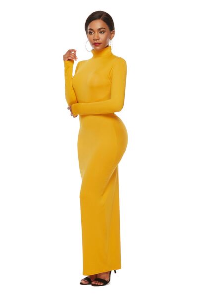 Chic Mock Neck Long Sleeve Bodycon Maxi Gown