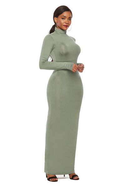 Chic Mock Neck Long Sleeve Bodycon Maxi Gown