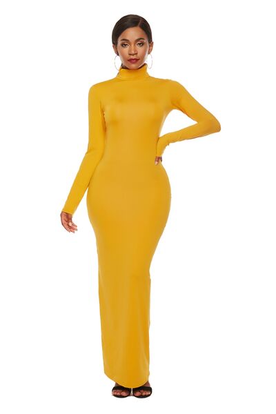 Chic Mock Neck Long Sleeve Bodycon Maxi Gown