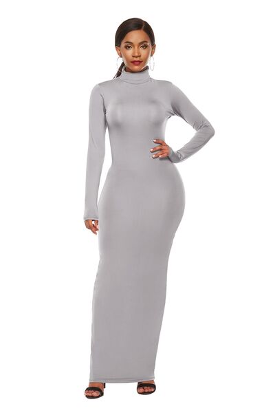 Chic Mock Neck Long Sleeve Bodycon Maxi Gown