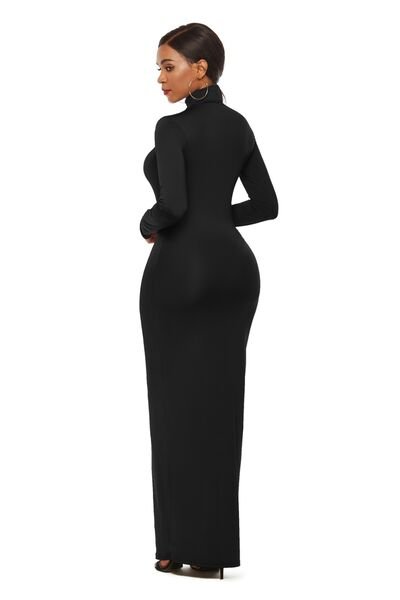 Chic Mock Neck Long Sleeve Bodycon Maxi Gown