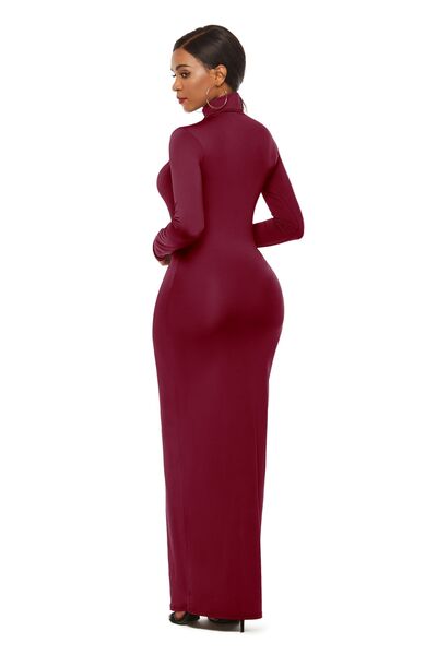 Chic Mock Neck Long Sleeve Bodycon Maxi Gown