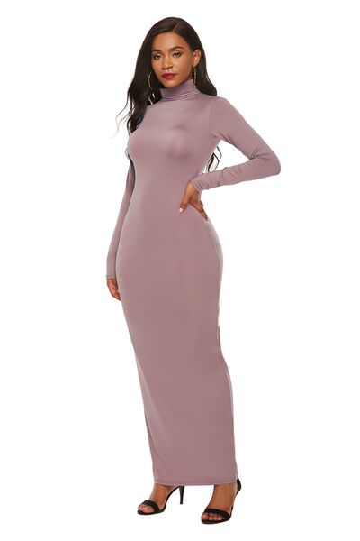 Chic Mock Neck Long Sleeve Bodycon Maxi Gown