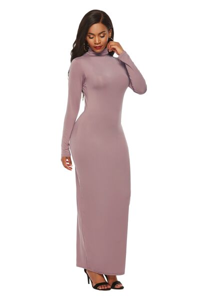 Chic Mock Neck Long Sleeve Bodycon Maxi Gown