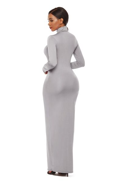 Chic Mock Neck Long Sleeve Bodycon Maxi Gown