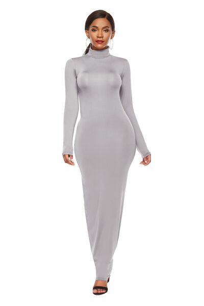 Chic Mock Neck Long Sleeve Bodycon Maxi Gown