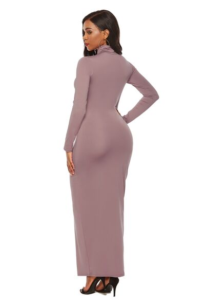 Chic Mock Neck Long Sleeve Bodycon Maxi Gown