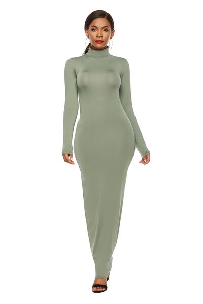 Chic Mock Neck Long Sleeve Bodycon Maxi Gown