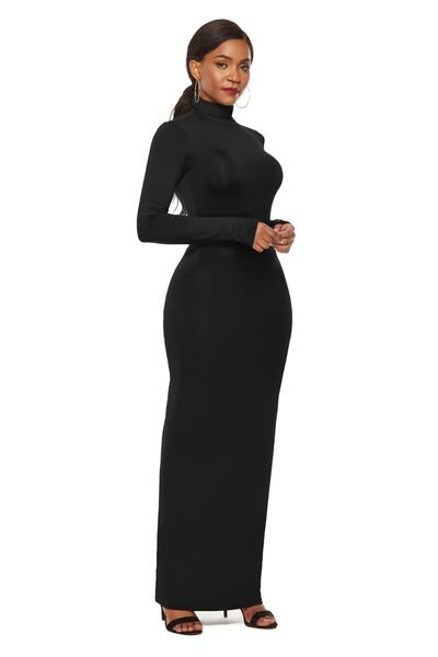 Chic Mock Neck Long Sleeve Bodycon Maxi Gown