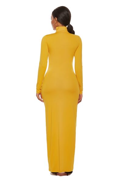 Chic Mock Neck Long Sleeve Bodycon Maxi Gown