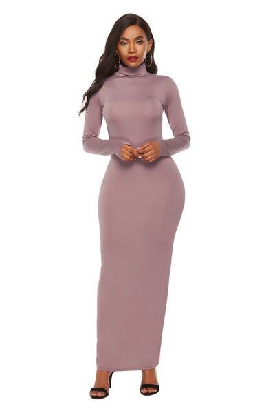 Chic Mock Neck Long Sleeve Bodycon Maxi Gown