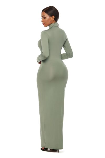 Chic Mock Neck Long Sleeve Bodycon Maxi Gown