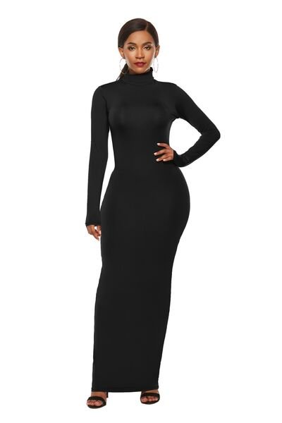 Chic Mock Neck Long Sleeve Bodycon Maxi Gown