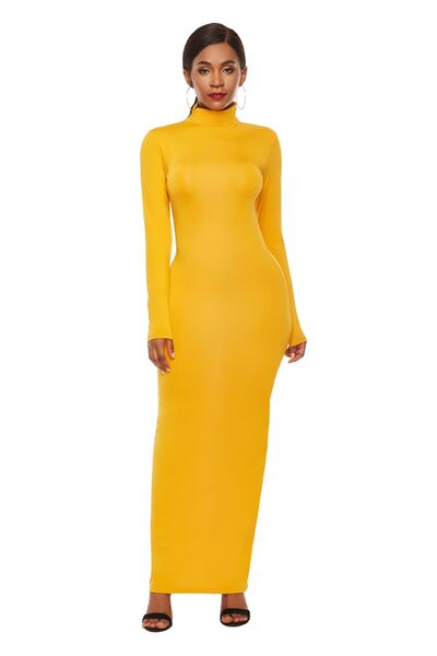 Chic Mock Neck Long Sleeve Bodycon Maxi Gown