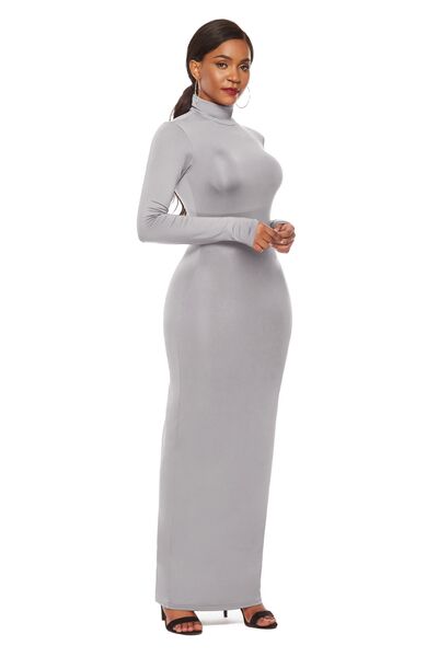 Chic Mock Neck Long Sleeve Bodycon Maxi Gown