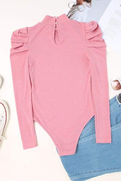 Elegant Puff Sleeve Mock Neck Bodysuit