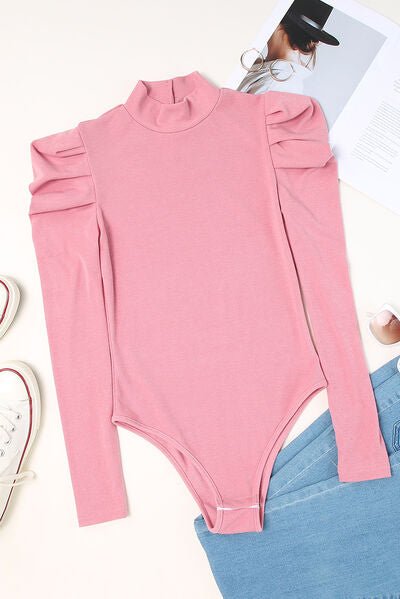 Elegant Puff Sleeve Mock Neck Bodysuit