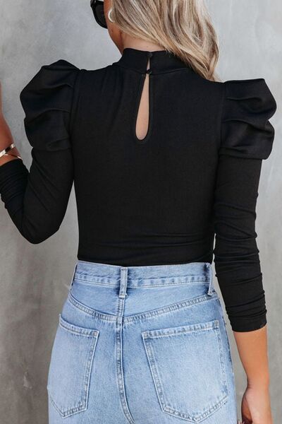 Elegant Puff Sleeve Mock Neck Bodysuit