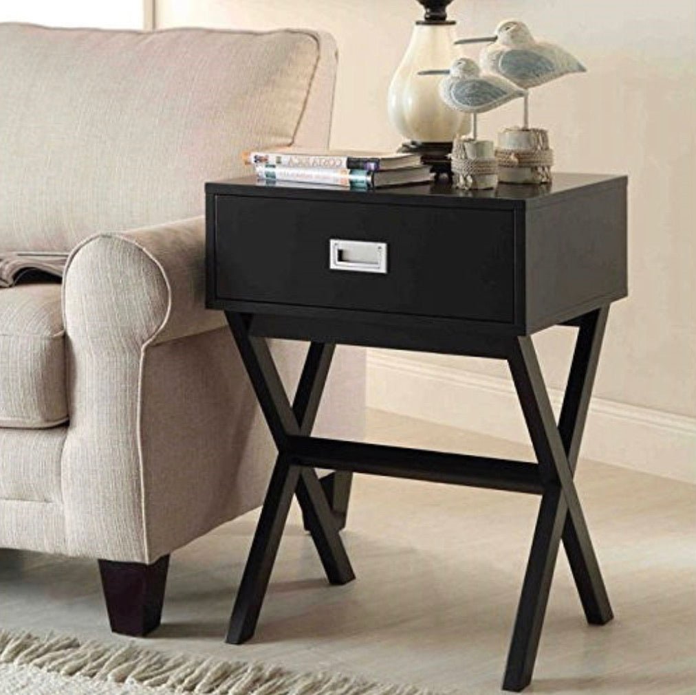 Modern 1-Drawer Bedside Table Nightstand End Table in Black Wood Finish