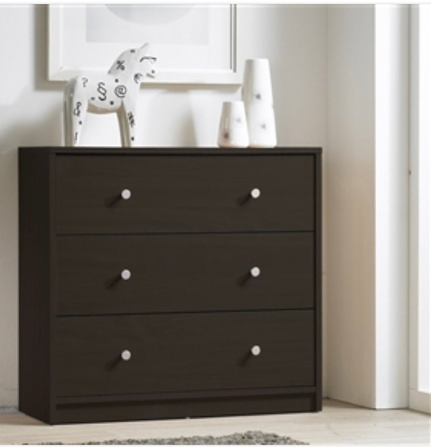 Modern 3-Drawer Chest Bedroom Bureau in Dark Brown Wood Finish
