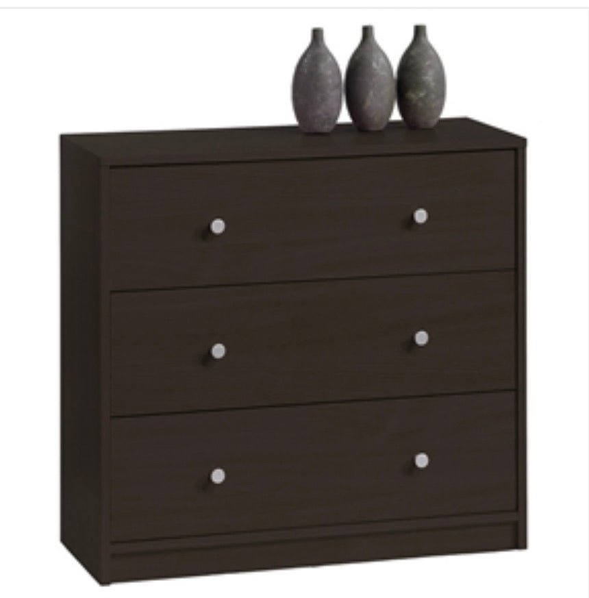 Modern 3-Drawer Chest Bedroom Bureau in Dark Brown Wood Finish