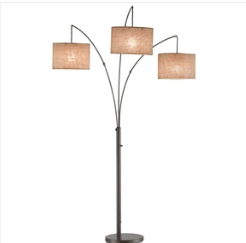 Modern 3-Light Arch Floor Lamp in Antique Bronze with Drum Style Shades