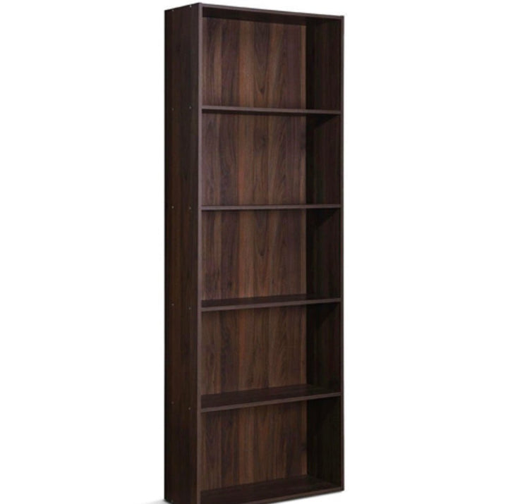 Modern 5-Tier Bookcase Storage Shelf in Brown Walnut Wood Finish