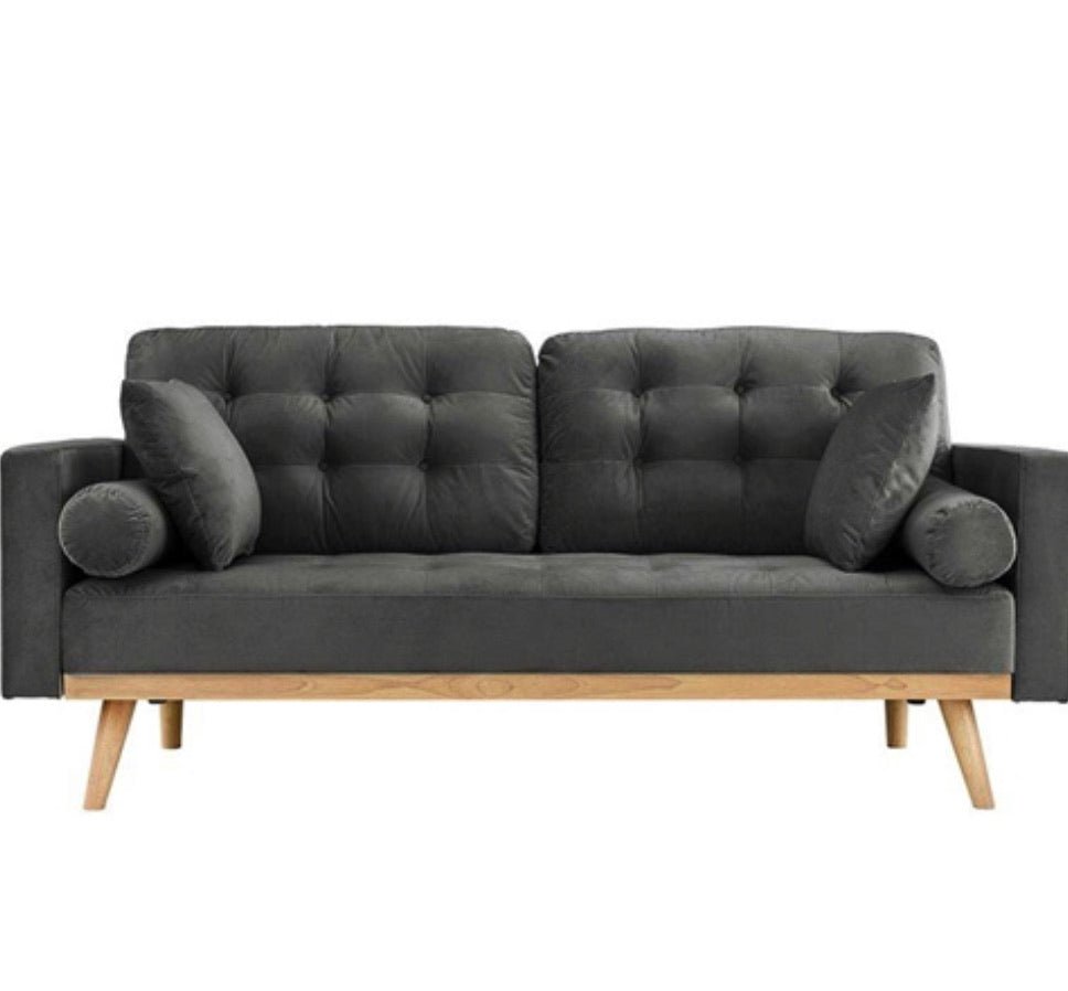 Modern Dark Grey Upholstered Sofa with Mid-Century Style Wood Legs