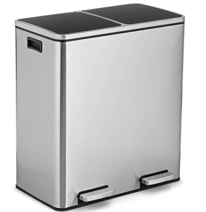 Modern Dual Compartment 16-Gallon Trash Can Recycle Bin with Step Pedal Design