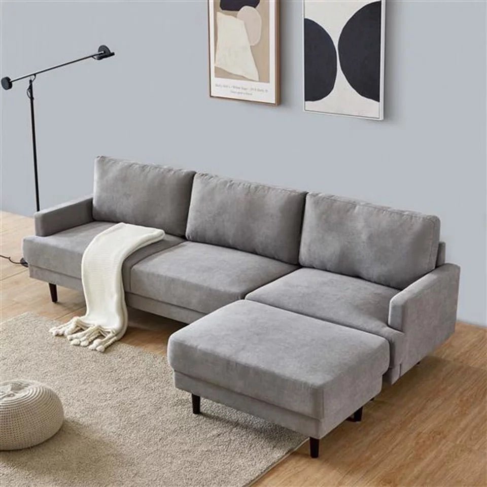 Modern Fabric Sofa L shape, 3 Seater with Ottoman-104"