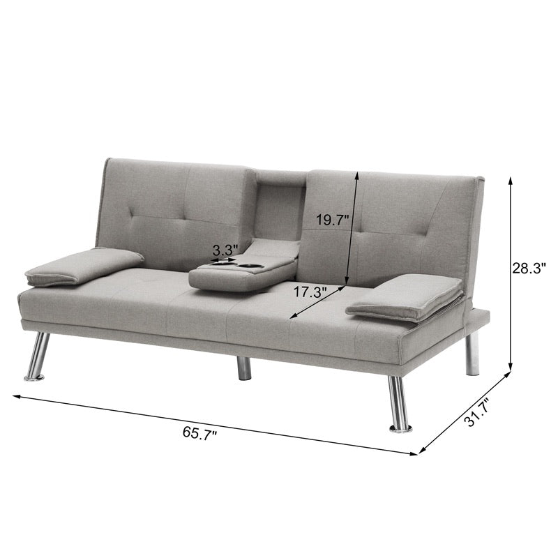 Modern Faux Leather Convertible Futon Sofa Bed Recliner Couch Metal Legs