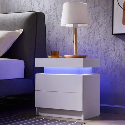 Modern LED Nightstand Set of 2 with Dual Drawers - Ambient Bedroom Furniture Side Table