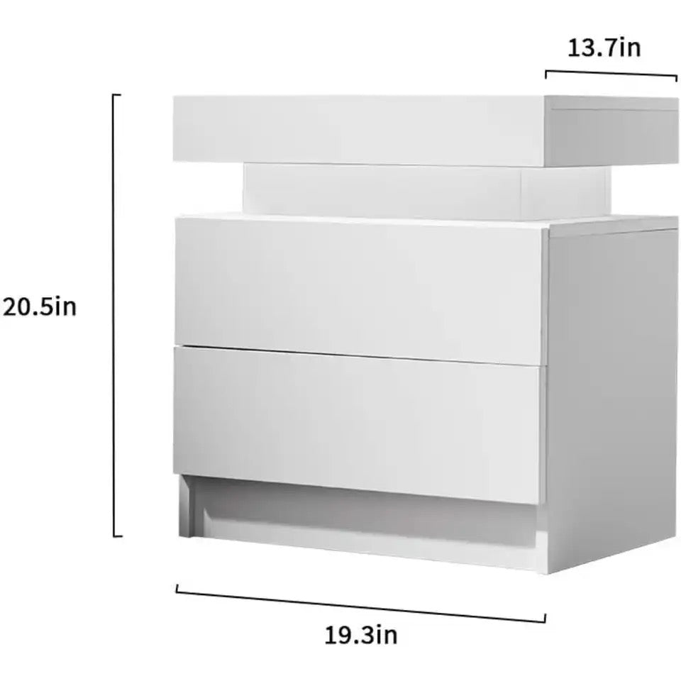 Modern LED Nightstand Set of 2 with Dual Drawers - Ambient Bedroom Furniture Side Table
